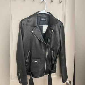 Uniform black leather moto jacket